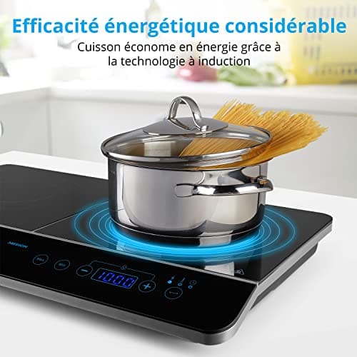 MEDION Plaque de cuisson double à induction (3500 Watt, Deux plaques de cuisson electrique, 2 feux, 10 niveaux de température, portable, écran LED, MD15324) noir