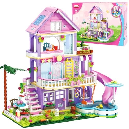 Sitodier Jouet de construction pour filles, 689 pièces Blocs de construction de maison de villa de jardin pour Enfants de 6+ ans, Kit de construction de chalet de vacances pour enfants 6 7 8 9 10+ ans