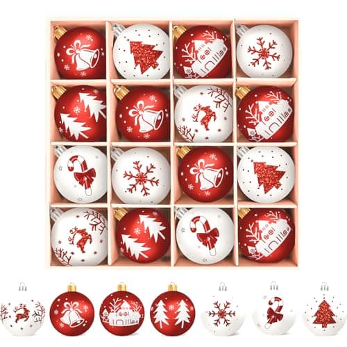 Arbolisse Boule de Noel Decoration Sapin Noel, 16PCS Decoration Noel Sapin, Boule de Noel Blanche et Rouge, Boules de Noël Decoration Noel Interieur