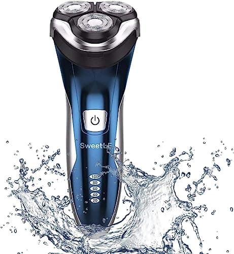 SweetLF [2024 New] Rasoir Electrique Homme Rechargeable avec Tondeuse Barbe IPX7 Etanche Technologie Wet&Dry avec 4D Têtes Rotatives et Ecran LED-SWS7105(Bleu)