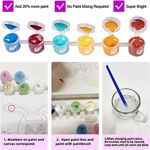 Hiolife Peinture par Numero pour Enfant et Débutant, Loisirs Créatifs Activité Manuelle, Peinture Acrylique Kit de Dessin pour Filles et Garçons, Avec Cadre 20 x 20 cm - Lot de 3