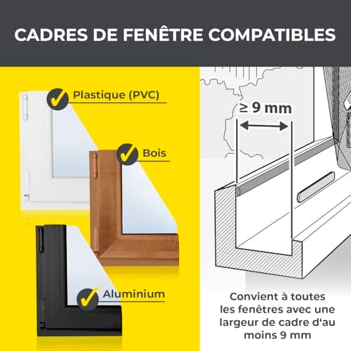 EASYmaxx Moustiquaire de fenêtre avec Magic Click | Peut être découpée individuellement pour toutes les fenêtres jusqu'à 150 x 130 cm | Montage avec 12 aimants - pas de perçage ni de vissage [Noir]