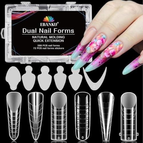 EBANKU 288 PCS Faux Ongles Capsule Ongles Acrylique,Nail d'extension Kit Matte Faux Ongles Capsules Couverture Complète Nail Tips avec 72 PCS French Autocollants Pour Ongles (6 Modèles)