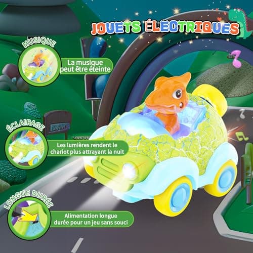 BuzzoXerex Voiture Télécommandée Enfant, Set de 2 Jouet Dinosaure Enfant, Dinosaure Voiture Telecommandé Enfant, Voiture Telecommandé Enfant avec Lumières et Musique, Cadeaux pour Enfants 2-6 Ans
