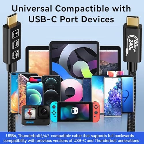 CABLEDECONN Thunderbolt 5 Rallonge 1M 3.3FT USB 4 80gbps Données Ultra - Rapides 240W Câble de Charge Rapide 16k Connexion Vidéo Ultra HD USB Type-C