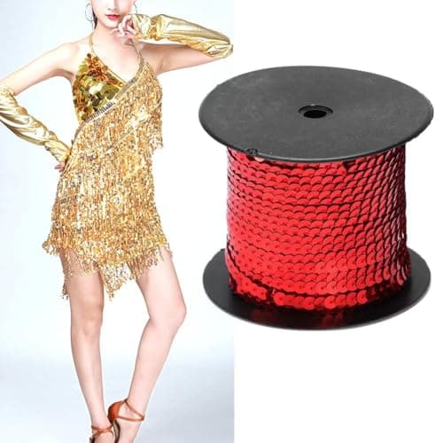 Agatige 100 Yards Rouleaux de Paillettes Sequins, 6 mm Paillettes Ruban Rouleau Paillette Couleur Perles Paillettes Sequin, Couleur Rubans à Paillettes pour Fabrication de Bijoux et Couture(Rouge)