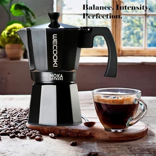 WECOOK! Bella Cafetière Italienne en Aluminium, Express, 6 Tasses de Café, Joint en Silicone, Soupape de Sécurité, Convient pour Vitrocéramique, Gaz, Électrique