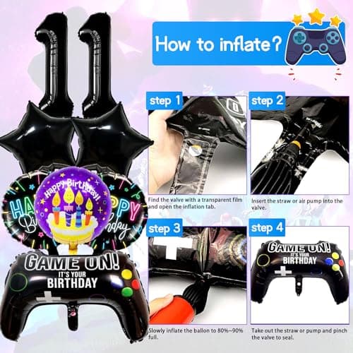 Décoration D'anniversaire Fête de Jeu Vidéo 11 Ans, Ensemble Décoration d'anniversaire Jeu Vidéo Garçon, Ballon de Manette de Jeu, Kit Decoration Gateau Gamer mit Banderole Joyeux Anniversaire