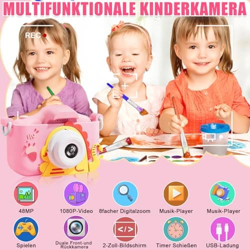 Appareil Photo Enfant, 2" 1080p, Appareils Photos Numériques Enfants, HD Appareil Photo pour Enfant avec 64GB Carte, Deux Caméras Avant Et Arrière, Kids Camera, Cadeaux pour Enfants de 3 À 12 Ans