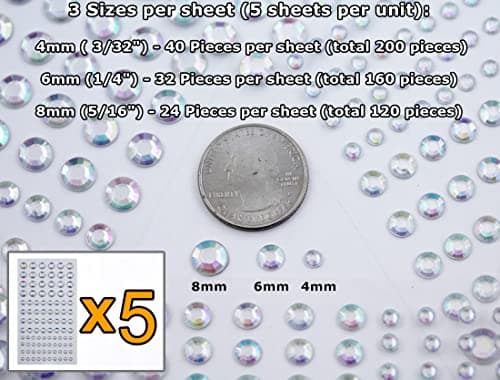 Blue Aqua Self Adhesive Acrylic Rhinestones 3 Sizes 4mm 6mm 8mm Plastic Face Gems Stick On Body Jewels Hair Crystals For DIY Cards And Invitations Crafts Bling Sticker - 5 Sheets - 480PCS