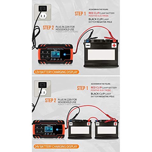 URAQT Mainteneur de Chargeur de Batterie Intelligent 8A 12V/24V avec LCD Tactile Écran Protections Multiples de Réparation pour Voiture, Camion/AGM/Gel/Wet/SLA
