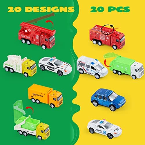 JOYIN 20 Pièces à Tirer en Métal moulé sous Pression Jouet Modèle de Voiture Ensemble de Véhicule pour Les Tout-Petits, Filles et Garçons Enfants Jeu de Voiture Ensemble