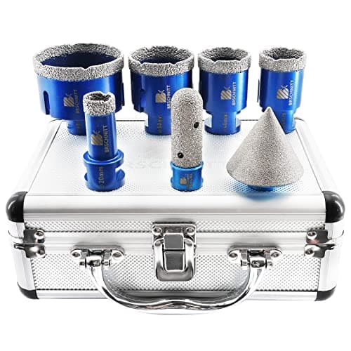 Forets Diamant Boîte - BRSCHNITT trepan carrelage 20/35/40/50/68mm+20mm trépan diamant+50mm embouts de chanfrein+adaptateur avec Filetage M14 pour Perçage à sec en Porcelaine Carrelage Granit Marbre