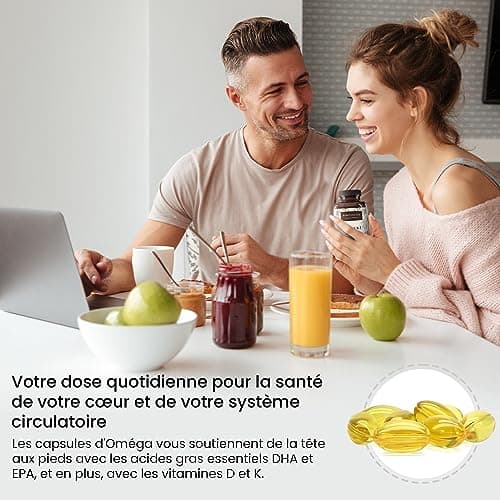 Oméga 3 + Vitamine D3 + K2 MK7 All-Trans - Premium Essentiels O3-D3-K2 Complexe à Haut Dosage - Huile de Poisson aux Acides Gras Essentiels EPA & DHA, Vit D3 K2 | Omega3 Gouttes | 240 Gélules