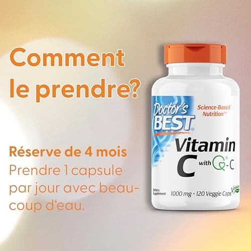 Doctor's Best, Vitamine C avec Quali C, 1.000mg, 120 Capsules végétaliennes, Testé en Laboratoire, Sans Gluten, Sans Soja, Végétarien