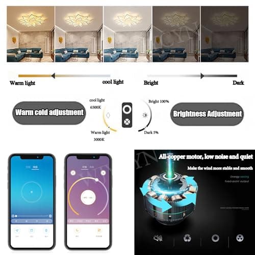 WJYCYN Ventilateur de plafond à LED avec éclairage Plafonnier à LED dimmable Plafond de salon moderne avec ventilateur Plafonnier géométrique créatif DIY pour la chambre à coucher (Blanc, Ø81cm 145W)
