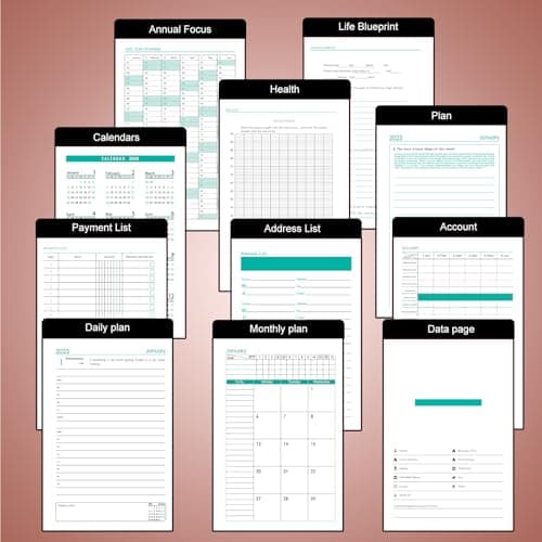 Agenda scolaire journalier 2025 de janvier 2025 à décembre 2025, 12 mois par page, format A5, couverture rigide, stylo, boucle pour stylo, autocollants (rose)