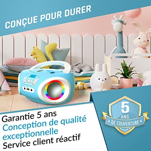 KLIM Candy Lecteur CD Enfant - Nouveauté 2024 - Radio FM - Piles incluses - Lecteur CD Radio Rose Mignon avec Haut-parleurs - Le Cadeau Parfait pour Les Enfants et Les Tout-Petits - Bleu