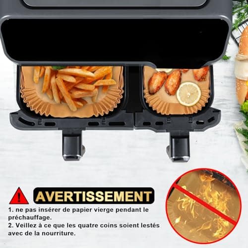 YINGRACE Dual Air Fryer Accessoires pour Moulinex EY9018 5,2/3,1 L, Cecotec Cecofry DuoSize 9L 5,5/3,5L, Deux tailles Dual tiroirs, 6PCS avec moule en silicone, grille, papier sulfurisé pour Airfryer