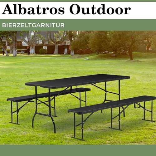 Albatros - Ensemble de 2 bancs et 1 table à bière en rotin - Robuste - Pliable et grande capacité de charge - Ensemble de 2 bancs et 1 table à bière pour jusqu'à 10 personnes
