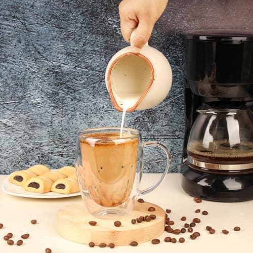 Belle Vous (Lot de 6) Tasse a Cafe Double Paroi - Verre Double Paroi 350ml avec Poignées - Tasse Double Paroi en Verre Borosilicate Thermorésistante pour Thé, Café, Cappuccino & Lattes