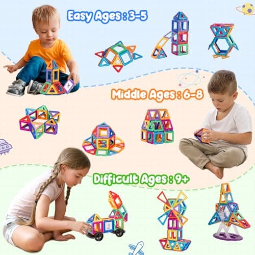 aaczly Blocs de Construction Magnétiques 122 Pièces, 3D Construction Jouets Educatif Jeux Cadeaux pour Enfants à Partir de 3 4 5 6 7 Ans