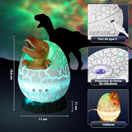 YISSVIC Projecteur Ciel Etoile Œufs de Dinosaure Projecteur Galaxie 8 Effets Lumineux 5 Vitesse 5 Luminosité avec Télécommande Minuterie Ciel Etoile Plafond Décoration Chambre Cadeau pour Noël, Fête
