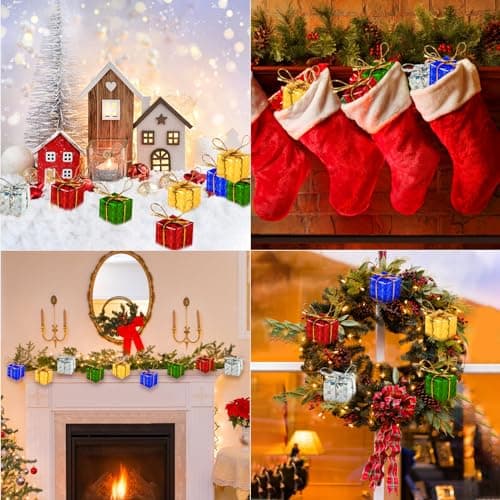 Mini Cadeau Noel, 100 PCS Faux Cadeaux Noel Deco, Décor d'arbre de Noël, Boîte Cadeau en Mousse de Noël, Mini Boîtes Brillantes Ornements, Miniature de Noël Ornement Brillant