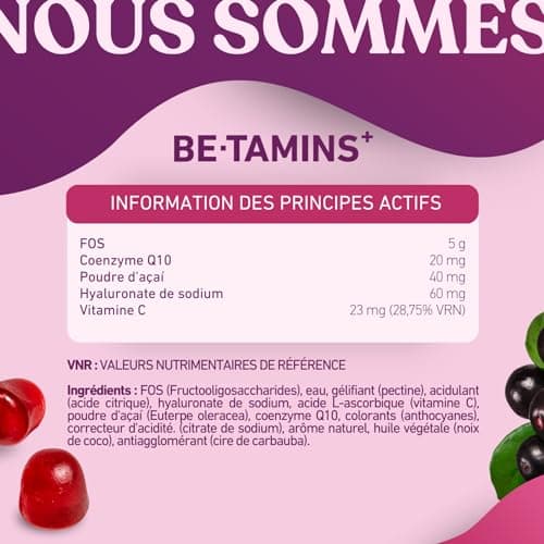 Beauty Gummies Acide Hyaluronique Sans Sucre et Q10 Coenzyme, Vitamine C Açai - Hydratation Anti-âge Élasticité et Brillance pour votre Peau - Avec Antioxydants Naturels 60 Gummies Vitamine