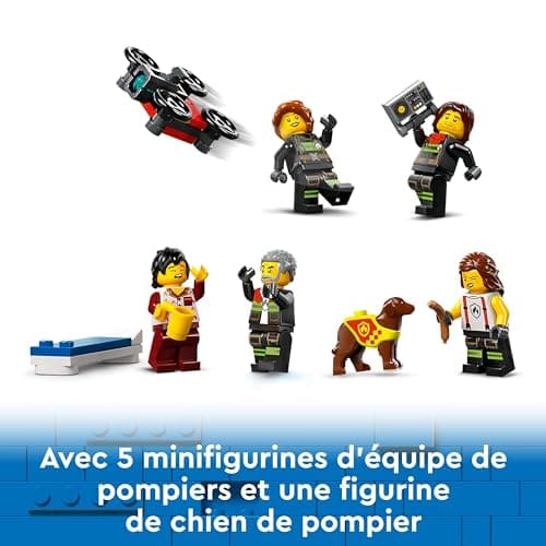 Lego City La Caserne et Le Camion de Pompiers, Jouet de Figurine de Chien et 5 Minifigurines, Jeu Imaginatif et d'action, Cadeau d'anniversaire pour Garçons et Filles Dès 6 Ans 60414
