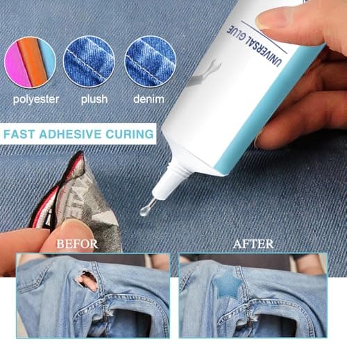 HASAIKA® Colle pour Tissus, Colle à Coudre pour Tissu, Colle Textile Avec embouts de précision pour tissus, vêtements, cuir, strass, patchs, 50 ml