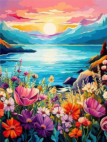 Zariocy 5D Diamond Painting Kits Mer, Peinture à Faire Soi-Même Avec des Fleurs Plantes D'Art de Diamant Rond Plein Forage Cristal Diamant pour Décoration Murale de Bureau à Domicile 30x40 cm