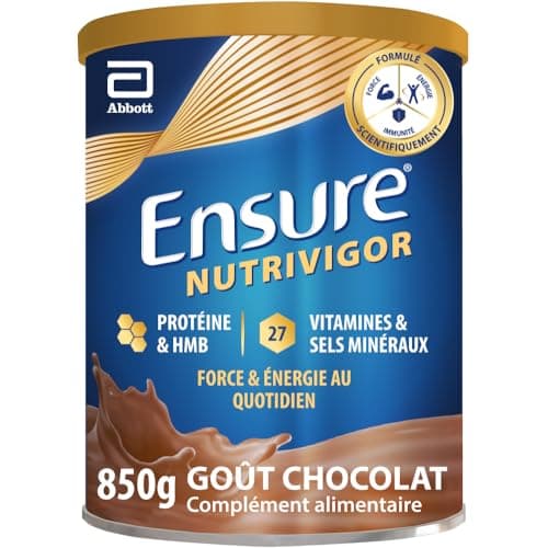 Ensure NutriVigor - Complément alimentaire avec protéines, 27 vitamines et minéraux et HMB - Pour une alimentation saine et équilibrée - Chocolat - 1 x 850 g