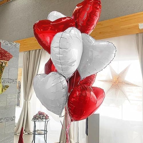 Ballon Coeur rouge blanc 24 pcs, Baudruche en Forme de Coeur,Ballons de Fleuret,Ballon Helium Coeur pour Anniversaire, Mariage, Saint Valentin, décoration de fête de Noël