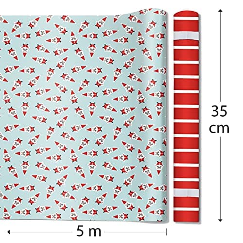 Clairefontaine 223890C - Kit D'emballage Cadeau Zéro Plastique - 2 Rouleaux Papier Cadeau 5mx35cm - Bobine Ruban 20m + 10 Étiquettes Cadeaux A Découper - Bleu/Rouge - Emballage Responsable
