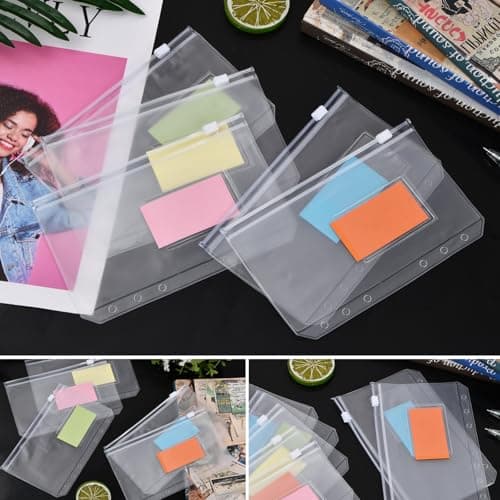 20 Pièces Pochettes de Classeur A6, 6 Trous Transparent Pochette Plastique, Sacs Zippés à Feuilles Mobiles avec Étiquettes Autocollantes, Enveloppes Étanches pour Carnet de Budget et Organiseur