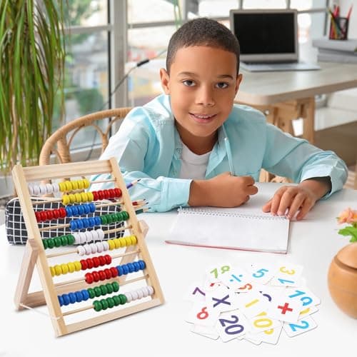 RNHDLY Boulier Enfant, Boulier Règle à Calcul, Abaque en Bois Aide au Calcul avec 100 Perles, Baguettes de Comptage, Cartes Numériques, Boulier Abaque Enfant Bois pour Les Enfants à Partir de 3 Ans