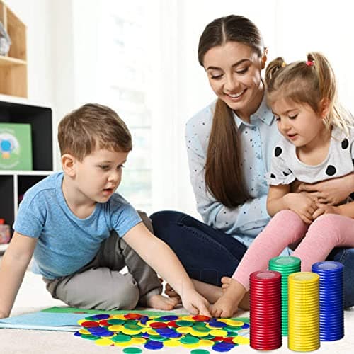 400 Pièces Jetons de Poker, Jeton de Jeu, 4 Couleurs Jeton Poker en Plastique, pour Apprendre Le Calcul Mathématique, Bingo (Rouge, Bleu, Vert, Jaune, 0,86 Pouces)