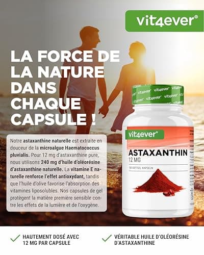 Astaxanthine 12 mg Depot - 150 capsules softgel - A partir de microalgues Haematococcus Pluvialis pures - Biodisponibilité optimisée avec de la vitamine E et de l'huile d'olive