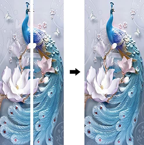 A.Monamour Sticker Porte Autocollant Poster De Porte 3D Décoration Intérieure De Paon Bleu Et Fleurs Papillon Vinyle Affiche De Porte Sticker Mural Papier Peint Art Décor 90 x 200 cm