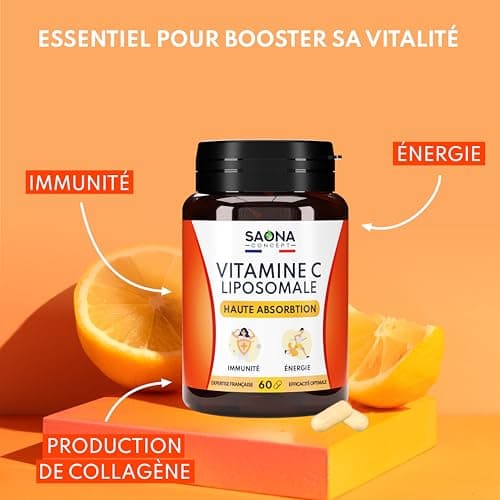 Vitamine C Liposomale - Anti Fatigue, Immunité - Assimilation Maximale - 60 gélules Végan - 1 à 2 mois de cure - Fabriqué en France