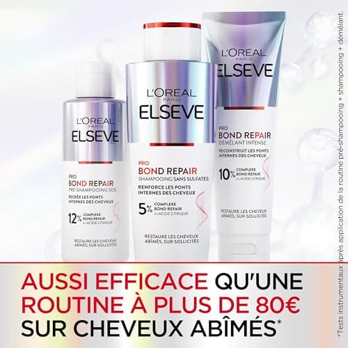 L'Oréal Paris - Routine Capillaire Réparatrice pour Cheveux Abîmés & Sur-Sollicités - Pré-Shampooing + Shampooing + Démêlant - Complexe à l'Acide Citrique - Elseve Pro Bond Repair - 3 Produits