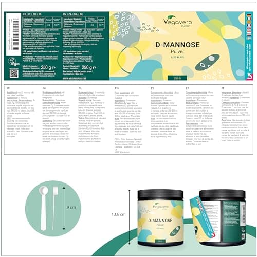 D-Mannose Poudre Vegavero® | 250 g – Pour plus de 4 mois | 100% NATUREL & PUR | 2000mg par dose | Testé en Laboratoire | Sans Additifs | Confort Urinaire | VEGAN