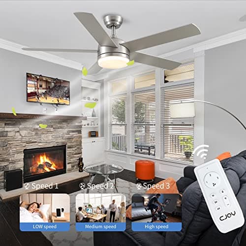 CJOY Ventilateur de Plafond Réversible, 132 cm Ventilateur de Plafond avec Éclairage et Télécommande, Bicolore 5 Pales Ventilateur Silencieux Plafond Réglable, 24W LED AC Motor