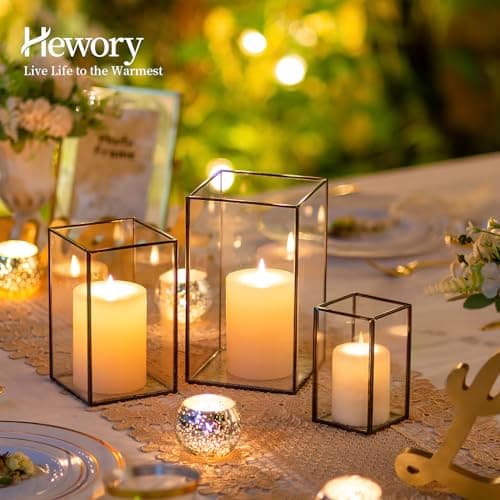 Lanterne Bougie Verre Bougeoir Noir: Hewory Set de 6 Lanternes à Bougie Décoratives Métal pour Centre de Table Mariage Décoration Salle à Manger