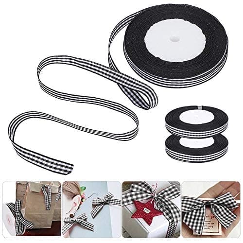 Tiiyee Ruban Vichy Noir et Blanc, 3 Rouleaux de Ruban de Satin à Carreaux Noël Mariage tissé Bord Rouleau Emballage Cadeau décoration de gâteau 1 cm de Largeur 25 Verges/Rouleau