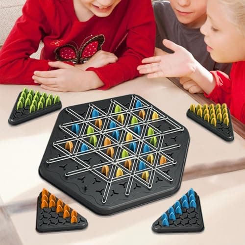 Jeu De Triangle en Chaîne, Jeu De Chevi Lles Interactif,Jeu De Société Peg,Jeu De Triangle en Chaîne Amusantavec 4 Chevi Lles De Couleur Et Élastique Blanc pour Les Réunions De Fami Lle Et Voyages
