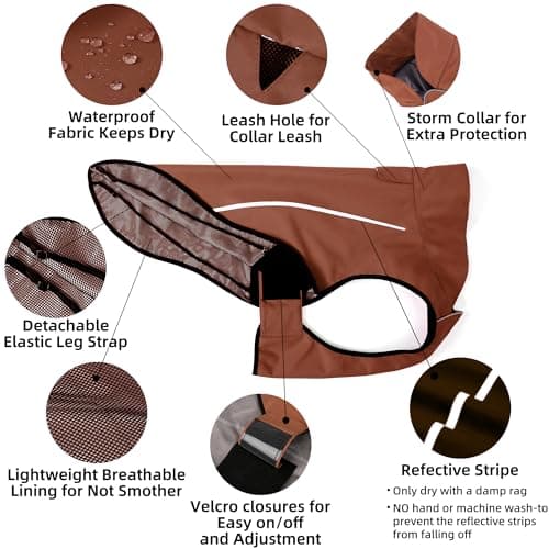 Mile High Life | Imperméable pour Chien | Vêtements pour Animaux de Compagnie Ajustables et Waterproof | Veste de Pluie Légère avec Bande Réfléchissante | Facile à Enfiler (Marron, S)