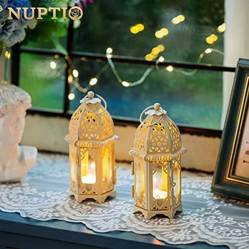 Nuptio Lanterne À Bougie de Marocain, 2 Pièces Porte-Bougie Chauffe-Plat de Petite Taille avec des Panneaux de Verre Transparent Idéal pour la Terrasse, L'intérieur L'extérieur, Événements