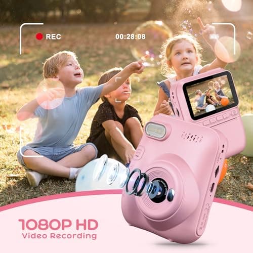 GREENKINDER Appareil Photo Instantané Enfant, 3.0" Grand Écran 14 MP Appareil Photo Enfant avec Carte de 32 Go & Papier d'impression, Appareil Photo Numérique Enfant Cadeau pour Enfants 3-12 Ans, Rose